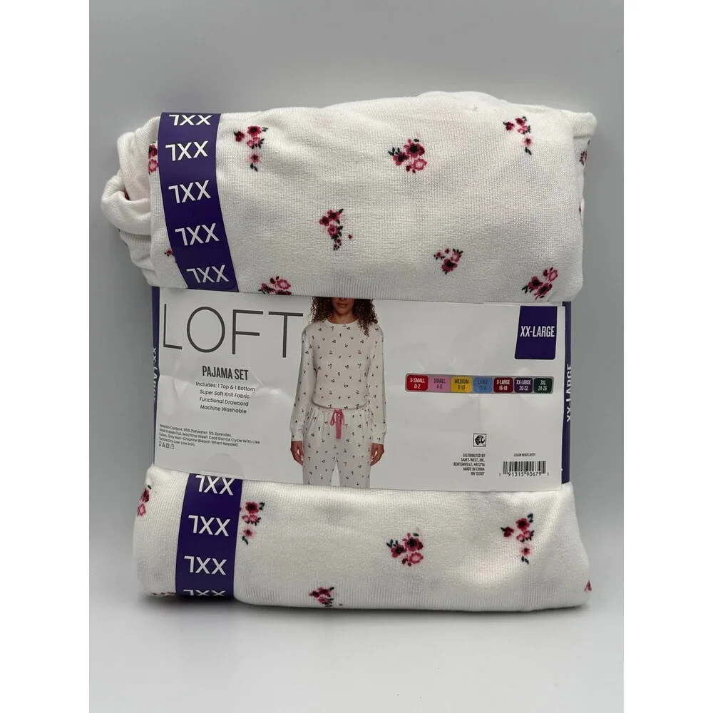 NWT Loft 2-Piece Pajama Set Women's 2XL White Floral Long Sleeve Comfort Cozy - Picture 3 of 4